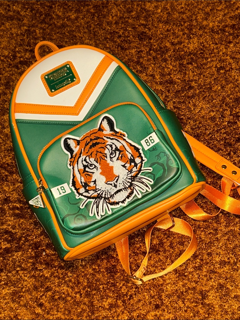Green and Orange Tiger Patch Mini Backpack